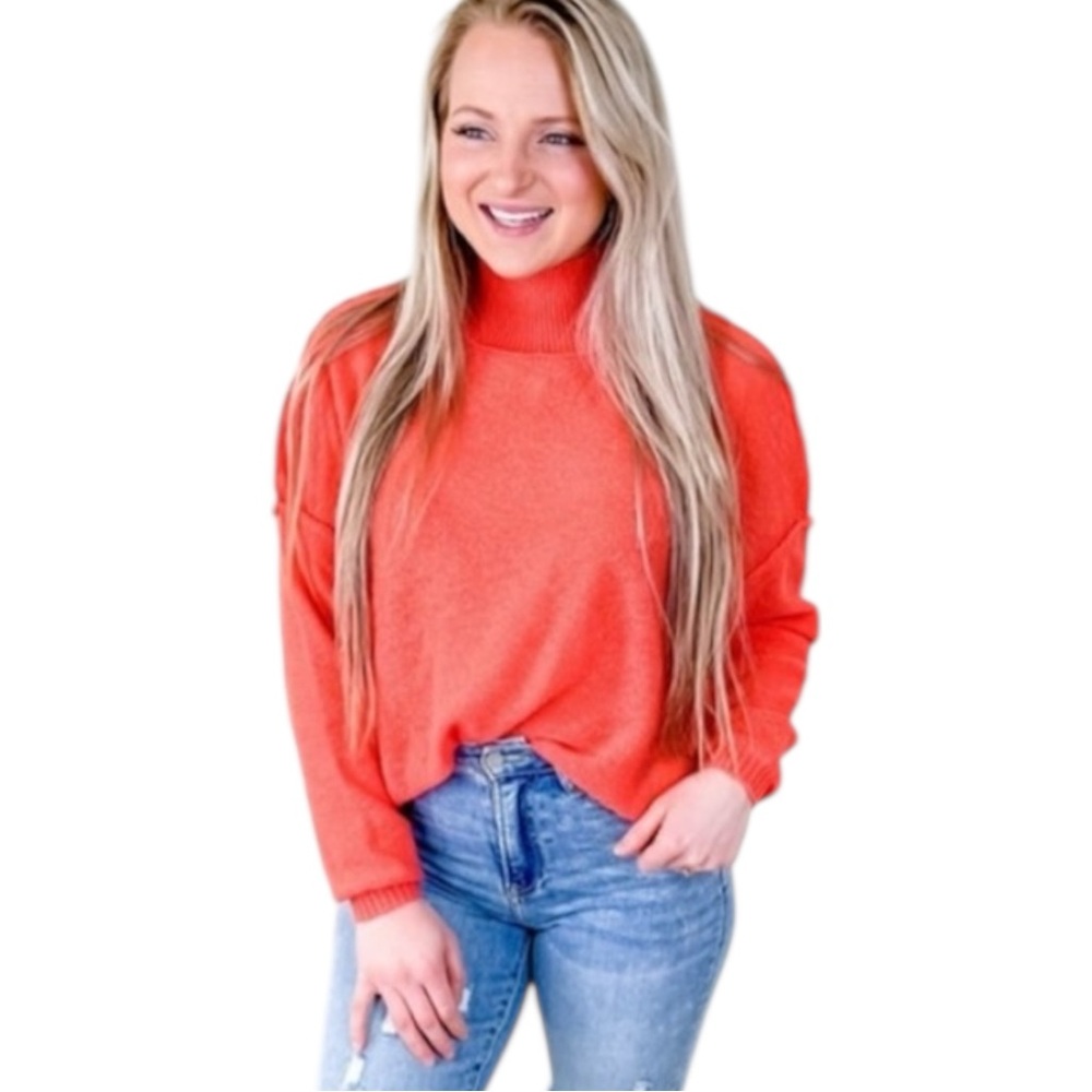 GeeGee Orange Mock Neck‎ Cropped Sweater – Cozy Knit, Large